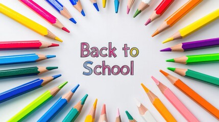 Back to School text surrounded by colorful pencils arranged in a circular pattern Generative AI