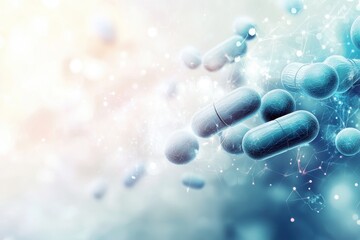 Colorful capsules floating in a creative abstract space, representing modern pharmaceutical science
