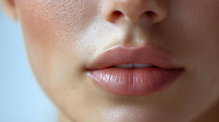 Obraz premium Anti-wrinkle cream application video tutorial, highlighting technique and transformation around the mouth area, ending with before-and-after close-up shots, Realistic, High-Resolution