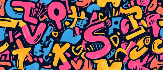 Obraz premium Neon graffiti art seamless pattern, street-style typography and abstract designs