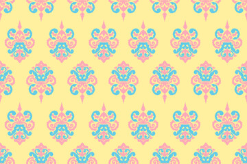 Ikat floral seamless pattern on background,damask seamless pattern,vector illustration,Ikat ethnic oriental embroidery,Aztec style,baroque.design for texture,fab,clothing,decoration,fashion.