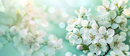 Springtime brings white blossom trees with flowers from a pear tree symbolizing nature s beauty This creates an Easter themed background with a copy space image