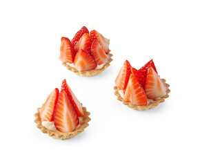 Fruit cream dessert white background, isolated.