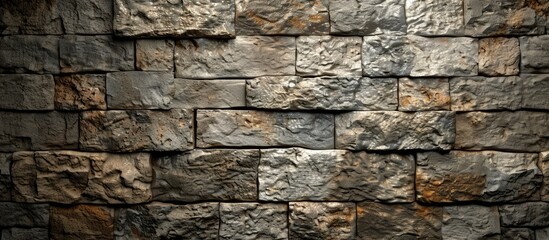 Vintage stone wall in an urban setting with a variety of brown and gray hues perfect as a copy space image