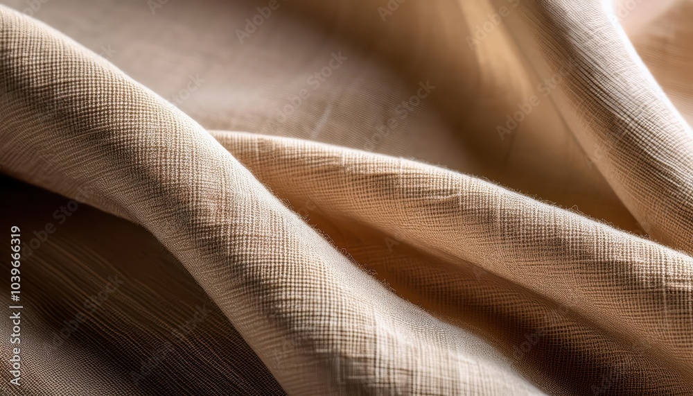 Poster Close-Up of Soft Beige Linen Fabric with Intricate Weave and Natural Folds – Ideal for Minimalist Interior Design Sustainable Fashion Elegant Home Textiles Showcasing Organic Eco Friendly Materials