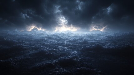 Fototapeta premium A vast ocean with dark, stormy clouds looming overhead
