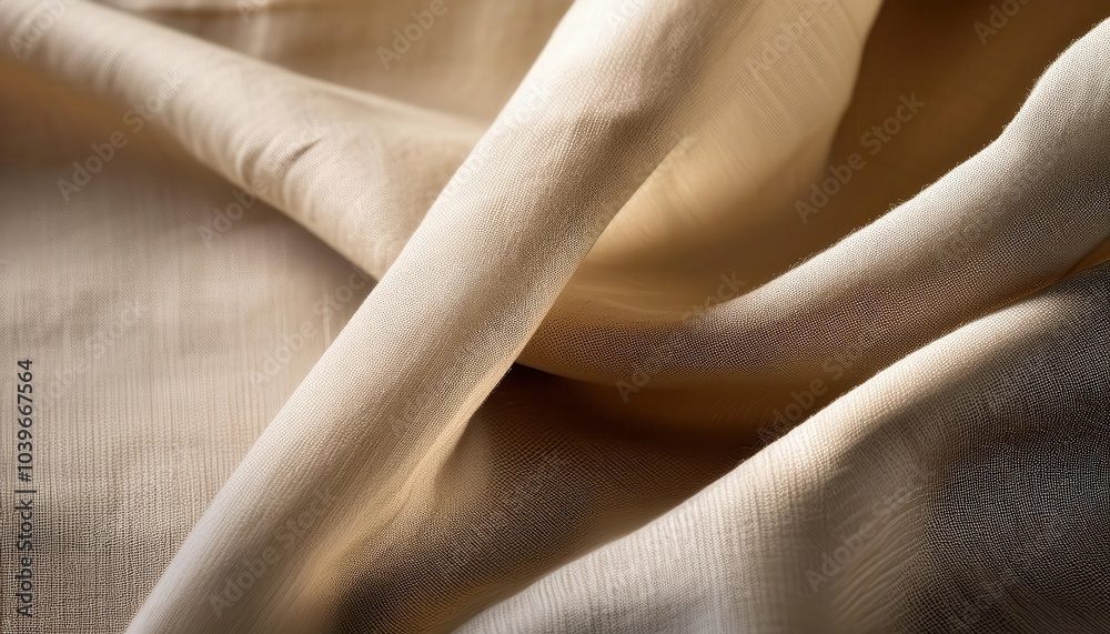 Poster Close-Up of Soft Beige Linen Fabric with Intricate Weave and Natural Folds – Ideal for Minimalist Interior Design Sustainable Fashion Elegant Home Textiles Showcasing Organic Eco Friendly Materials