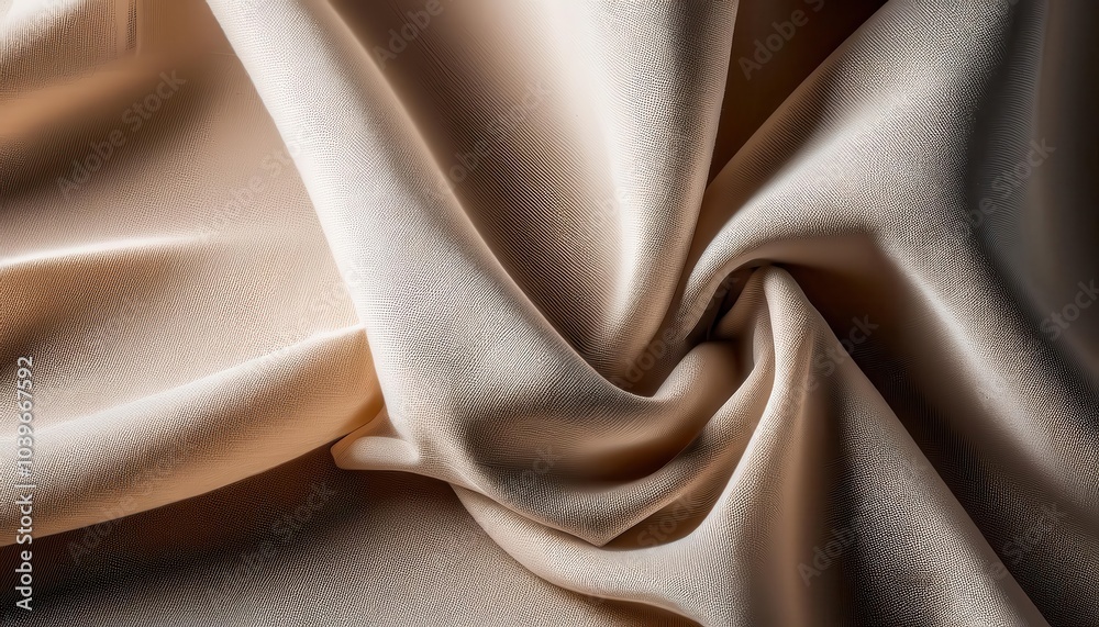 Poster close-up of soft beige linen fabric with intricate weave and natural folds – ideal for minimalist in
