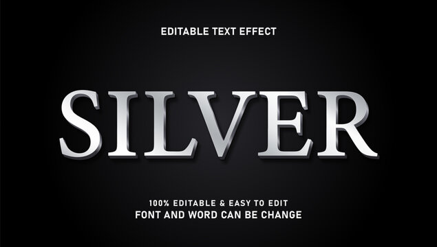 Silver text effect with a modern and elegant 3D style that can be edited