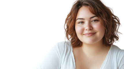 Fat girl smiling happily isolated on white background