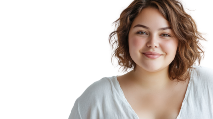 Plump, confident girl looking at the camera isolated from the white background.