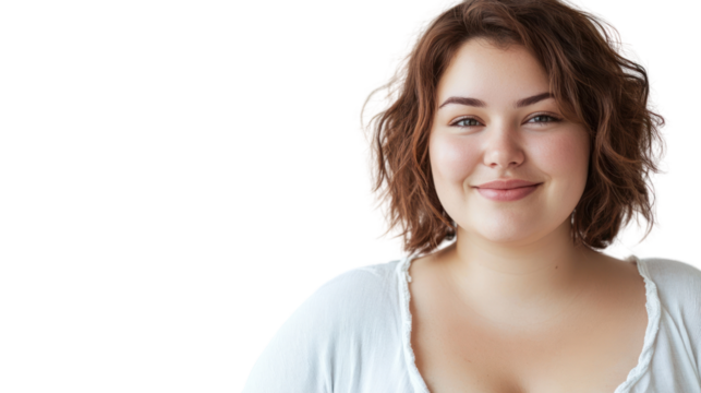 Plump, confident girl looking at the camera isolated from the white background.