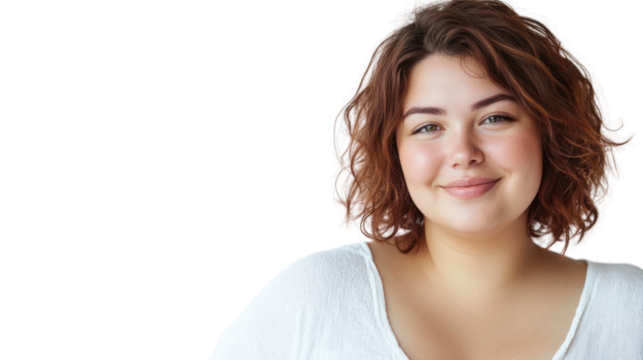 Fat girl smiling happily isolated on white background