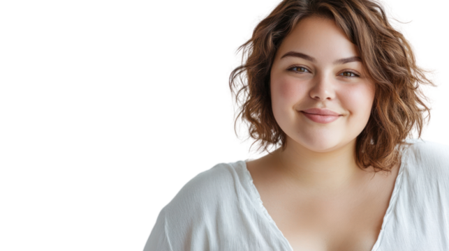 Plump, confident girl looking at the camera isolated from the white background.