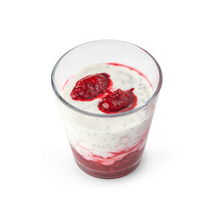 Fruit pudding is in the cup and isolated white background.