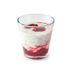 Fruit pudding is in the cup and isolated white background.