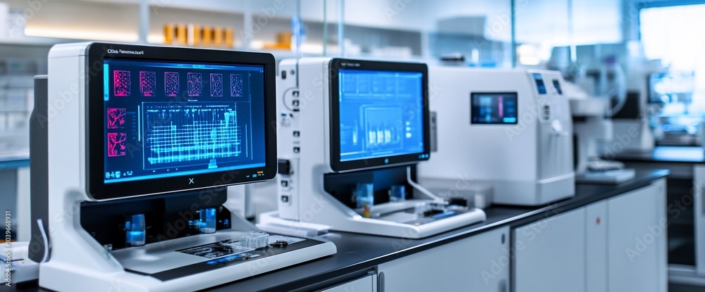 Aufkleber Two medical devices with screens displaying data in a laboratory setting.