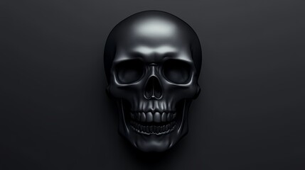 Fototapeta premium A black skull on a black background with a light illuminating its center, revealing the lower half