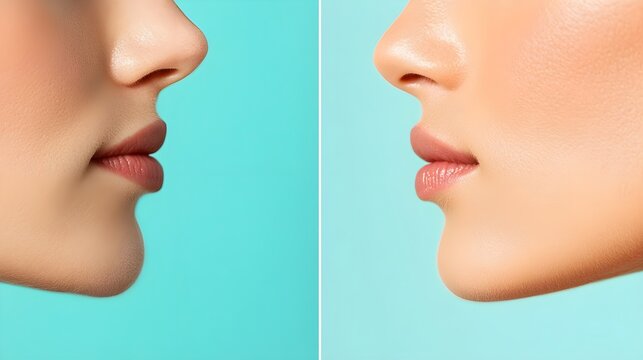 Time-lapse video of rhinoplasty recovery, capturing swelling reduction and nose reshaping over time, with side-by-side before-and-after comparisons, Realistic, Neutral Background