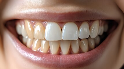 Fototapeta premium Social media post showing immediate teeth whitening results, featuring stained teeth on the left and a glowing, white smile on the right after in-office treatment