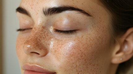 Fototapeta premium Gradual time-lapse of melasma reduction, focusing on the progressive lightening of dark spots after each facial session, with a final before-and-after comparison, High Detail, Natural Tones