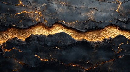 Naklejka premium Illustration of luxurious black stone texture with golden lava, luxury background..
