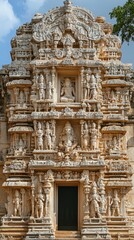 Obraz premium Intricate temple facade showcasing detailed carvings and sculptures, a testament to architectural mastery and cultural heritage.