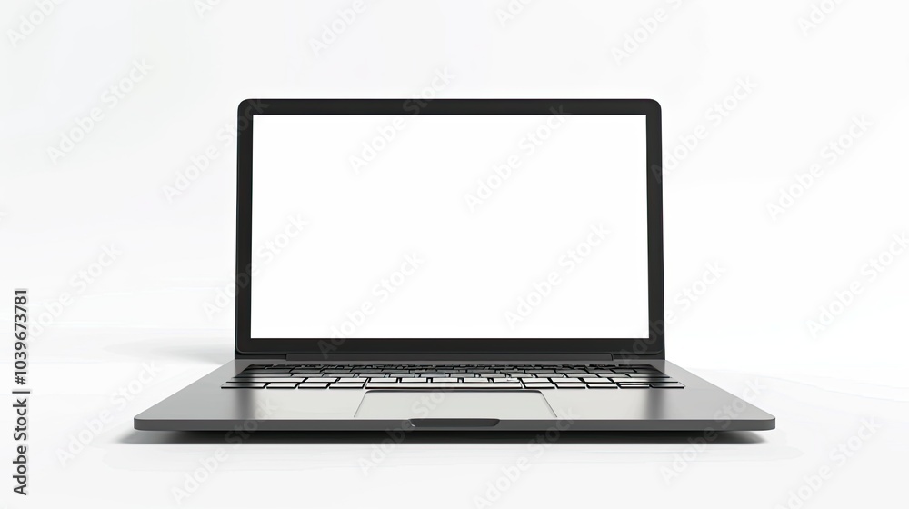 Aufkleber Front view of Open laptop computer Modern thin edge slim design Blank white screen display for mockup and gray metal aluminum material body isolated on white background with clipping path