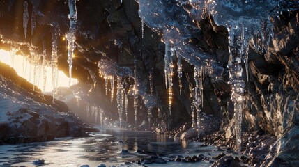 Ice candless under the cliff