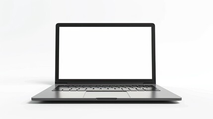 Fototapeta premium Front view of Open laptop computer Modern thin edge slim design Blank white screen display for mockup and gray metal aluminum material body isolated on white background with clipping path