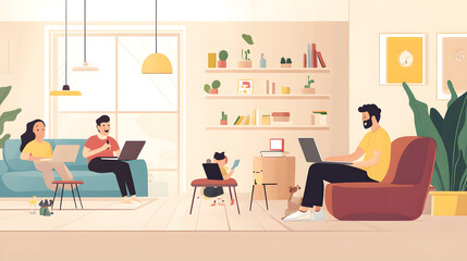 Parents Balancing Remote Work and Parenting in a Living Room