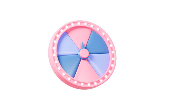 Cartoon spinning fortune wheel, fortune spinning wheel for promotion events, 3d rendering.