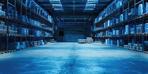 Fototapeta premium A warehouse filled with numerous boxes and shelves for storage