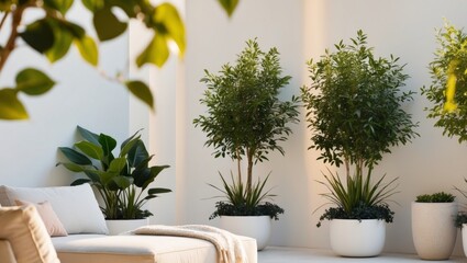 Modern Relaxation Area with Greenery and Soft Seating.
