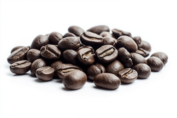 Naklejka premium Roasted Coffee Beans Closeup on White Background