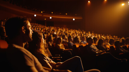 Audience watching a presentation in a large auditorium