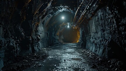 cave tunnel mine long walk way with light
