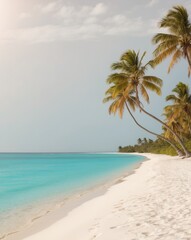 Obraz premium Tranquil Tropical Beach with White Sand and Turquoise Waters.