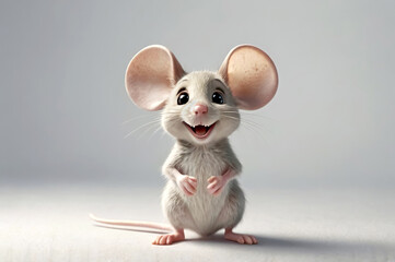 Fluffy cartoon cute mouse on white background
