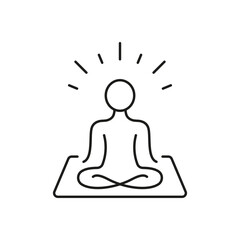 Wellness, Yoga Body Exercise, Fitness Zen Line Icon. Human Meditate and Relax. Person Sit in Lotus Pose Linear Pictogram. Editable Stroke. Isolated Vector Illustration