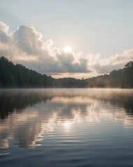 Fototapeta premium Symmetrical Reflection of Lake with Clouds and Sunlight.