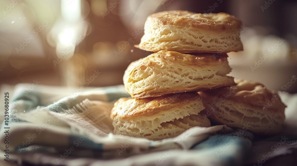 Poster A close up of fresh scones with a shallow depth of field