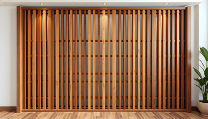 Obraz premium Decorative wooden partition for the interior. Wooden slatted panels. Rack and pinion partitions isolated with white highlights, png