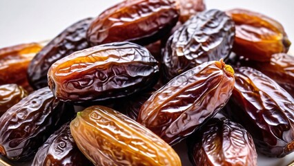 Close-Up Photography of Fresh Dates on White Background, Fresh dates displayed on a clean, minimalist white background, highlighting texture