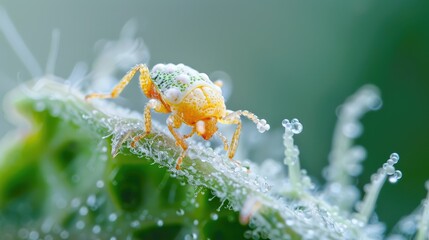 Mealybug on plant leaves close up Orchid damage by dangerous pests Pseudococcus longispinus