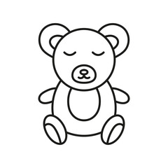 Sleeping Teddy Bear Line Icon. Childhood Comfort and Bedtime Toy Outline Symbol. Cozy Plush Toy for Bedtime Rest. Editable Stroke. Isolated Vector Illustration