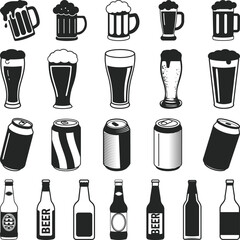 Beer Vector Silhouette Icon. Beer Bottle SVG Bundle, Beer Mug Vector, file for Cricut, Drinking Glass Design Elements, silhouette,