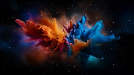 Obraz premium Abstract colorful explosion of paint against a starry night background.