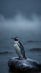 Naklejka premium penguin on a rock