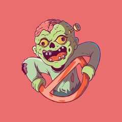 A Zombie Character coming out of a forbidden sign vector illustration. Monster, Scary design concept.
